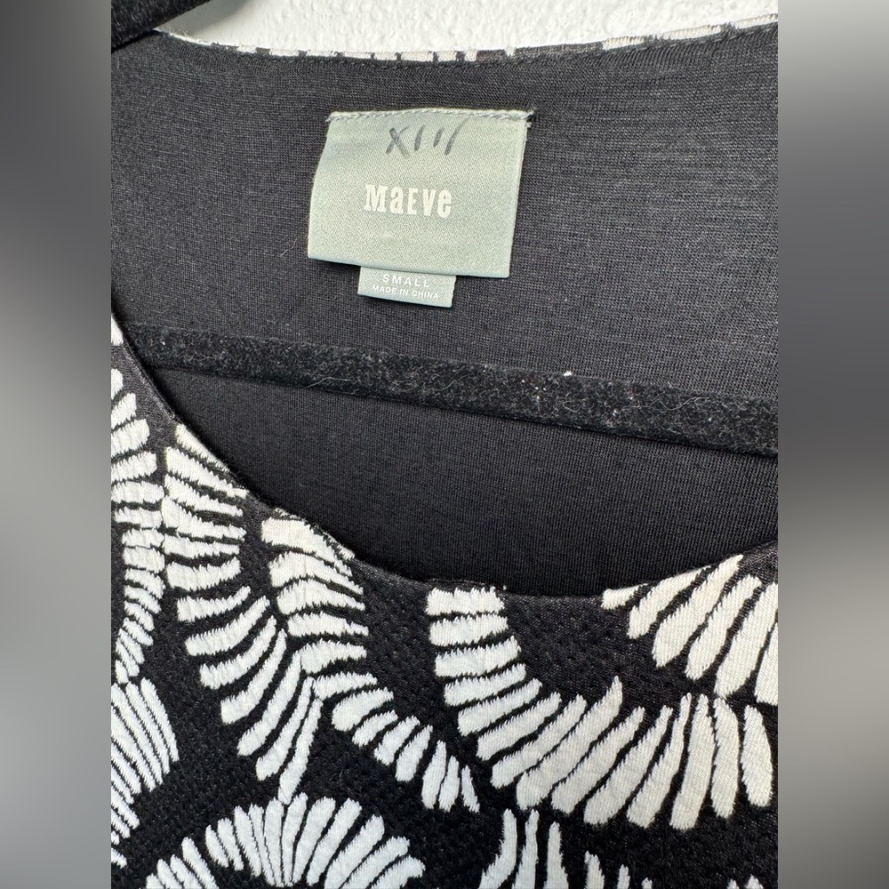 Anthropologie Maeve Puff Sleeve Tribal Textured Mini dress black and white S - Picture 2 of 4